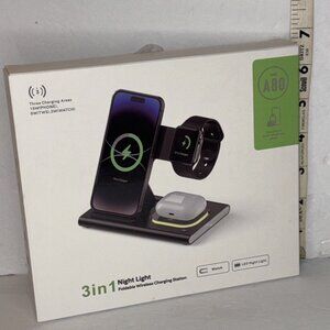 NIB A80, 3 in 1 Wireless Charger Night Light, White, Phone, Watch And Earbud